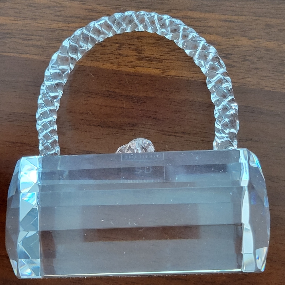 BRAND NEW IN ORIGINAL BOX, BEAUTIFUL CRYSTAL HANDBAG DECOR ART.